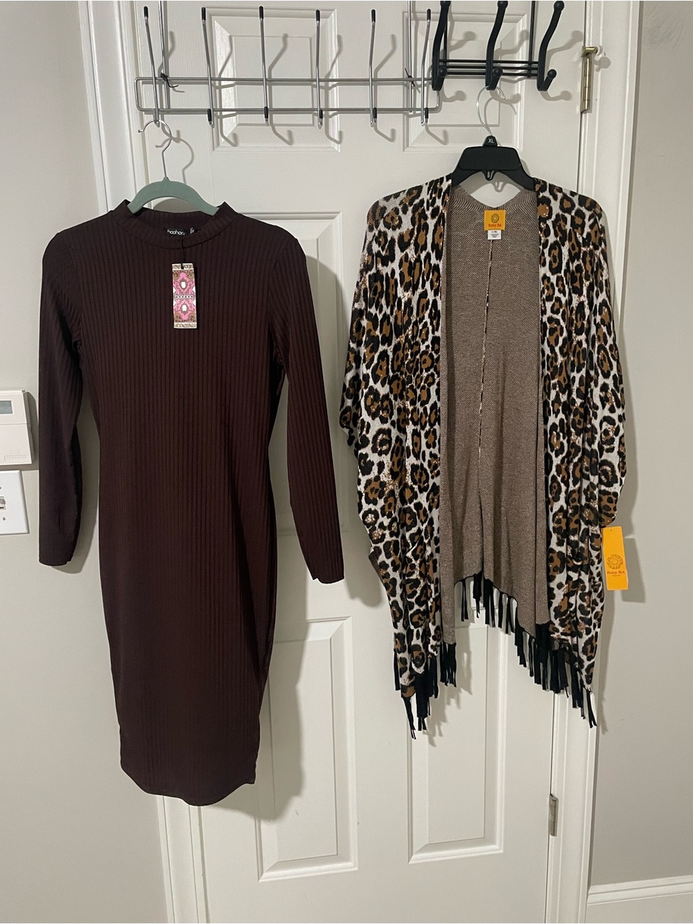 Leopard Print Open-Front Fringe Cardigan nwt Ruby rd l/xl boohoo 12 dress-